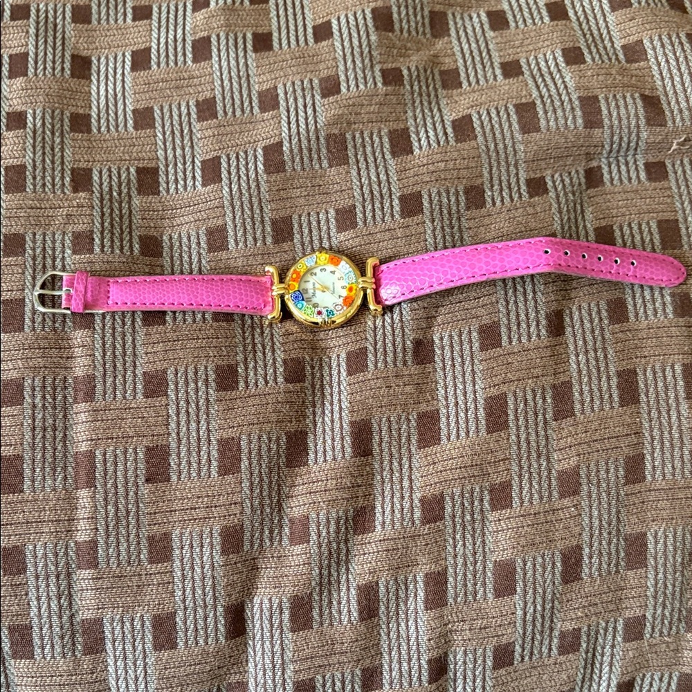Pink Strap Watch with Floral Dial